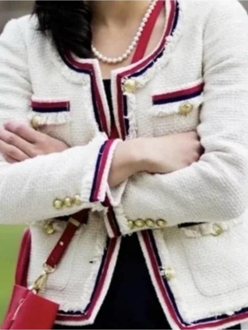 J. Crew Cream Tweed Jacket with Red and Navy Trim, 12